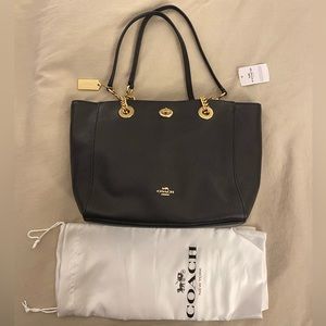 Black Coach Turnlock Chained Leather Tote Bag
